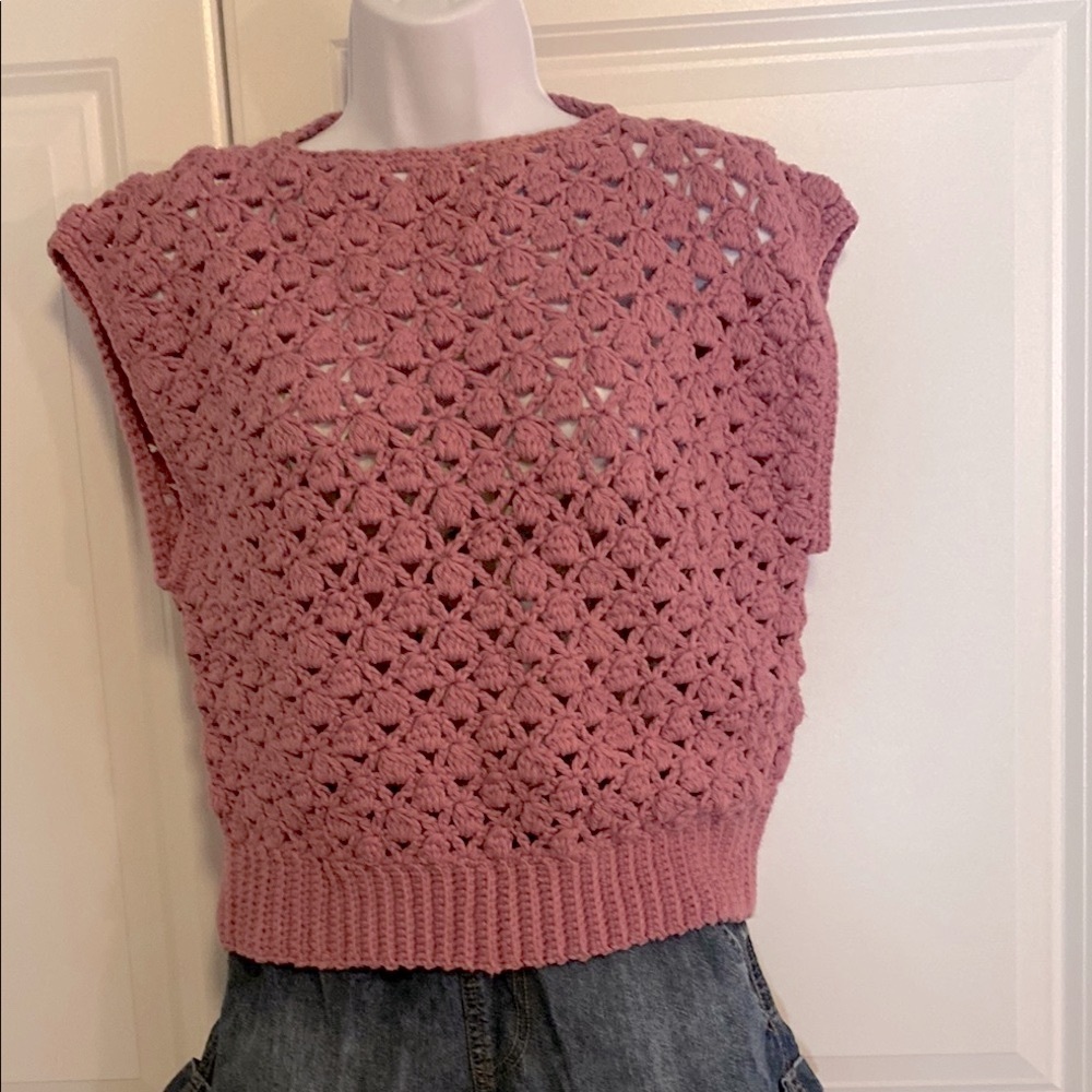 Vintage Lilac Handmade Crochet Sleeveless Sweater